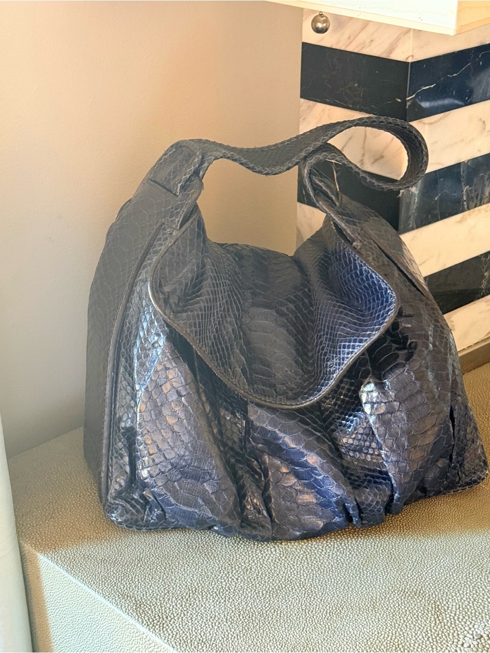 ZAGLIANI Midnight Blue Python Snakeskin Hand/Shoulder Bag